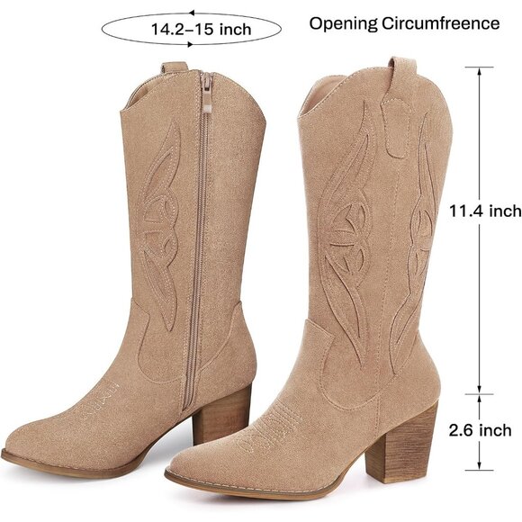 🆕Women 1828-apricot Suede leather Embroidered Country Heel Pointed Toe Booties - Picture 5 of 8